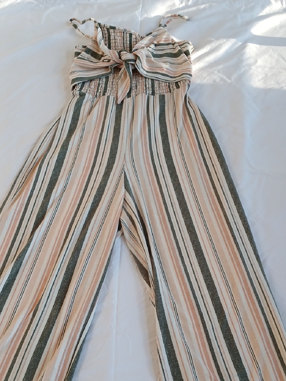 Striped Tie-Front Wide Leg Jumpsuit - Pink/Green